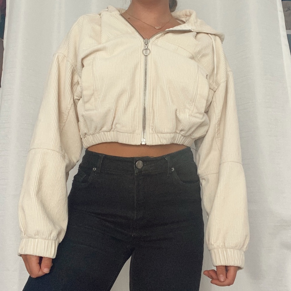 Beige BDG Corduroy Patch Pocket Cropped Jacket